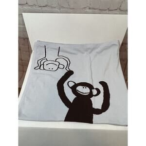 Pottery Barn Kids Blanket Monkey See Monkey Do Blue Brown Cotton Knit 30X40 Baby
